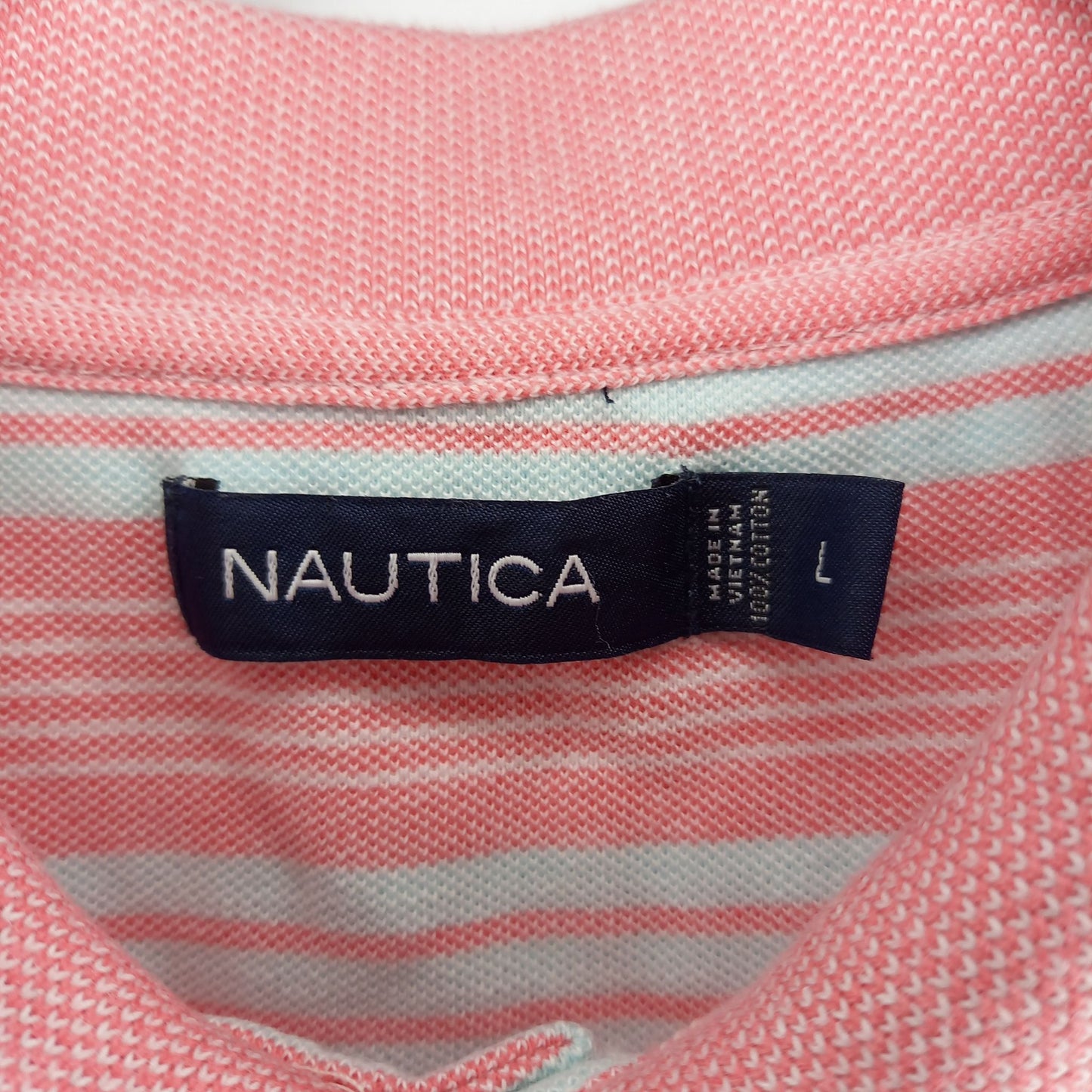 ノーティカ　ラガー　ポロシャツ　半袖　刺繍ロゴ　ボーダー　ピンク　メンズ　L
