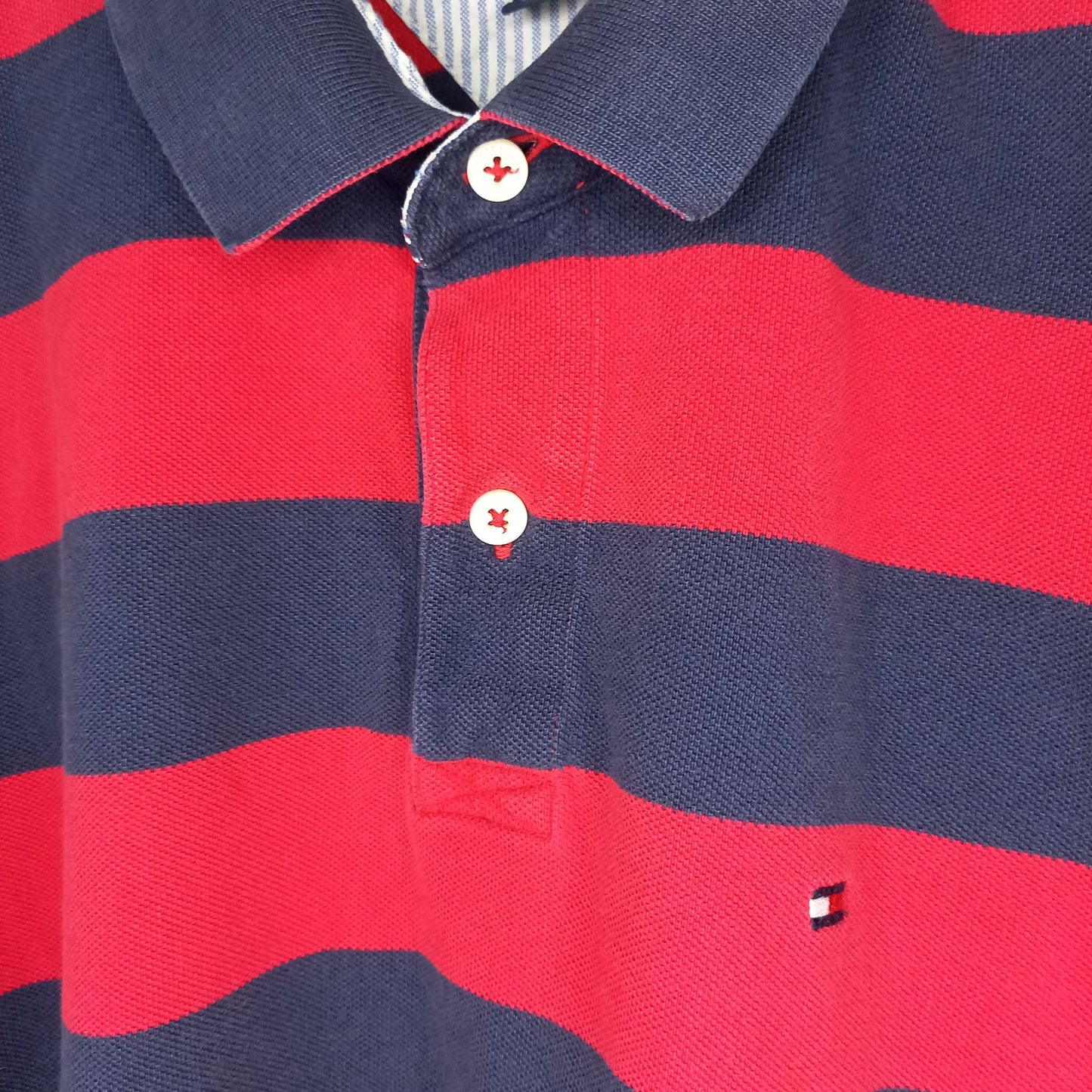 トミーヒルフィガー　ラガー　ポロシャツ　半袖　ボーダー　刺繍ロゴ　赤