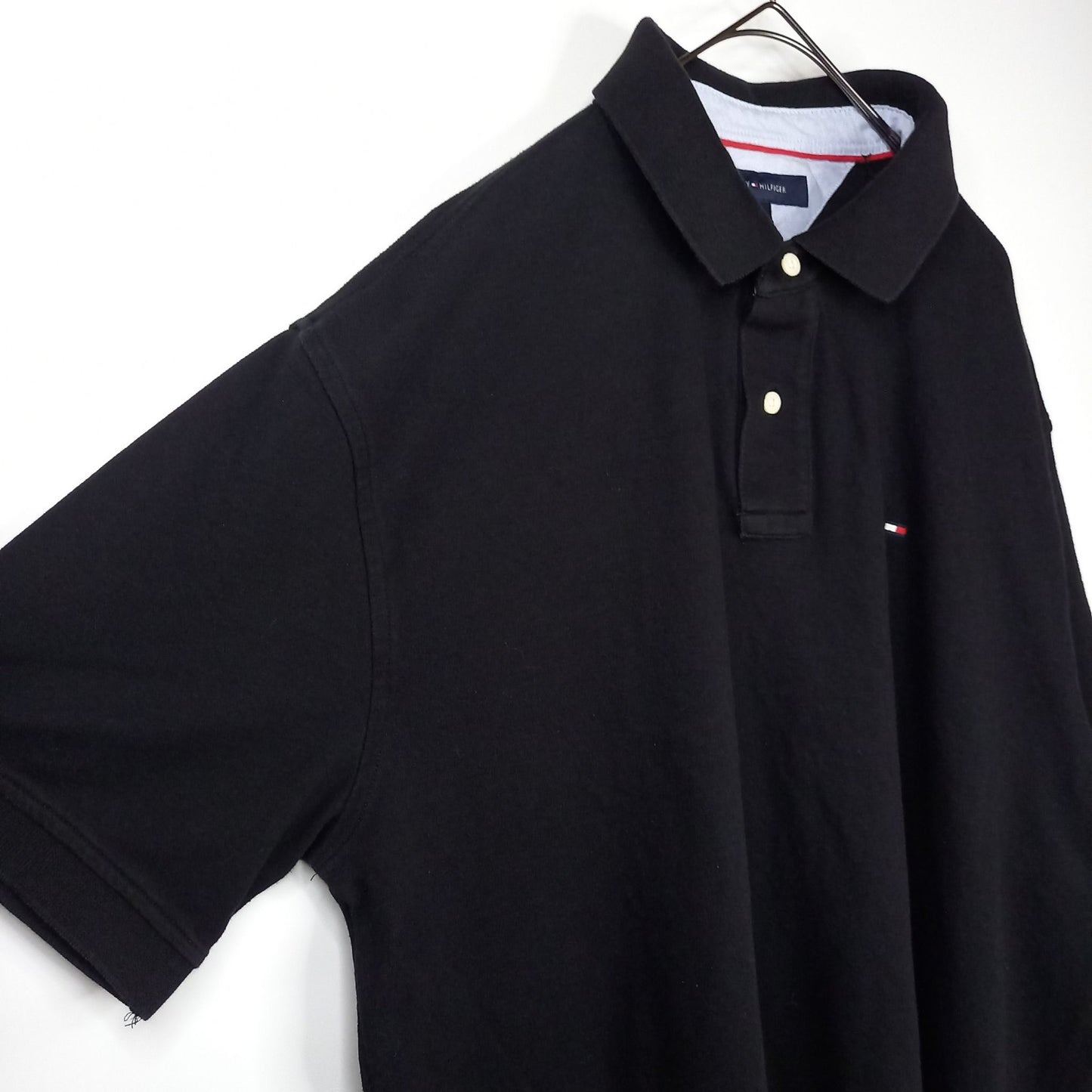 トミーヒルフィガー　ポロシャツ　半袖　オーバーサイズ　無地　刺繍ロゴ　黒