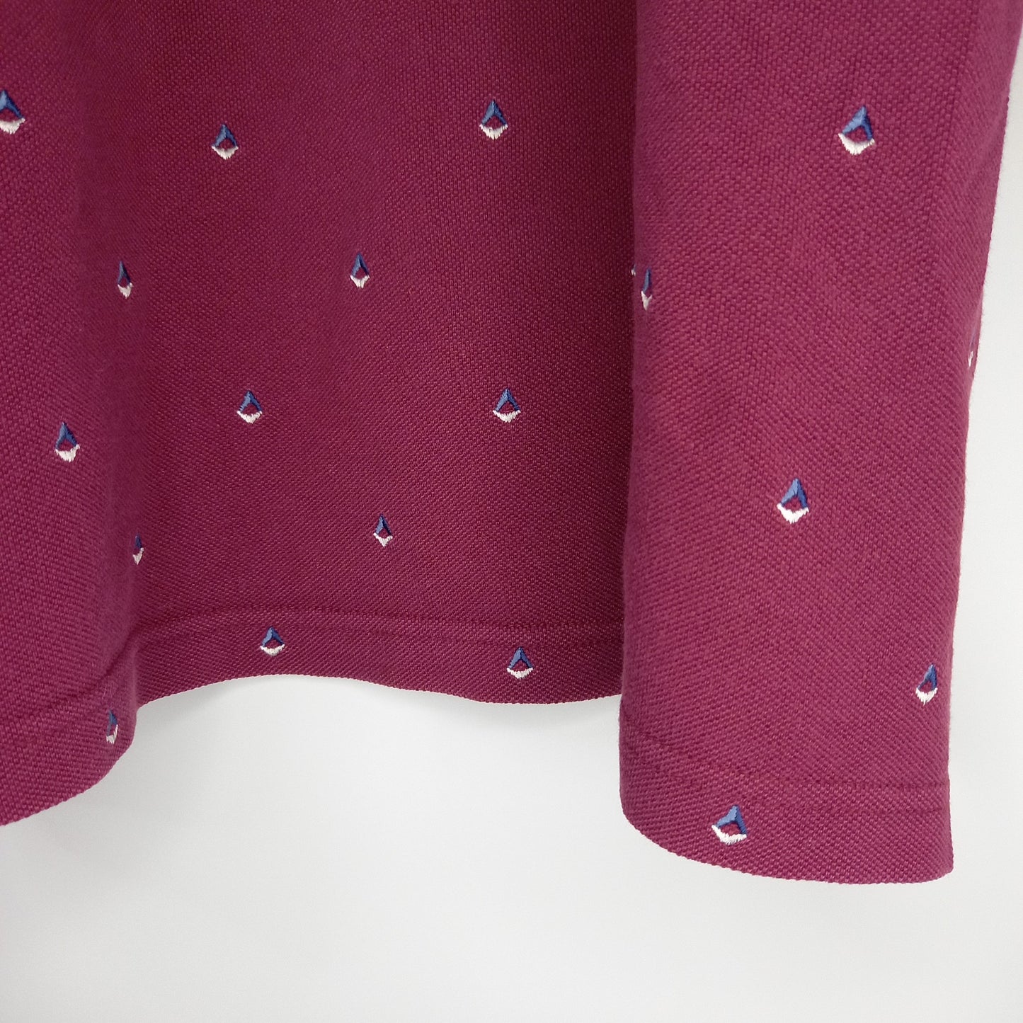 韓国製　ラコステ　ポロシャツ　半袖　シェルボタン　刺繍ロゴ　総柄　赤　紫