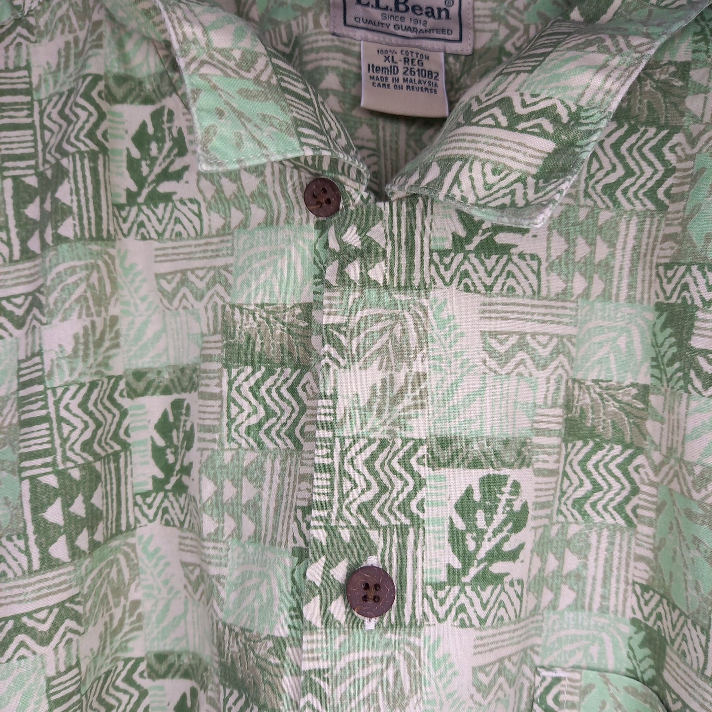 エルエルビーン　アロハ　開襟シャツ　半袖　総柄　オーバーサイズ　グリーン　XL