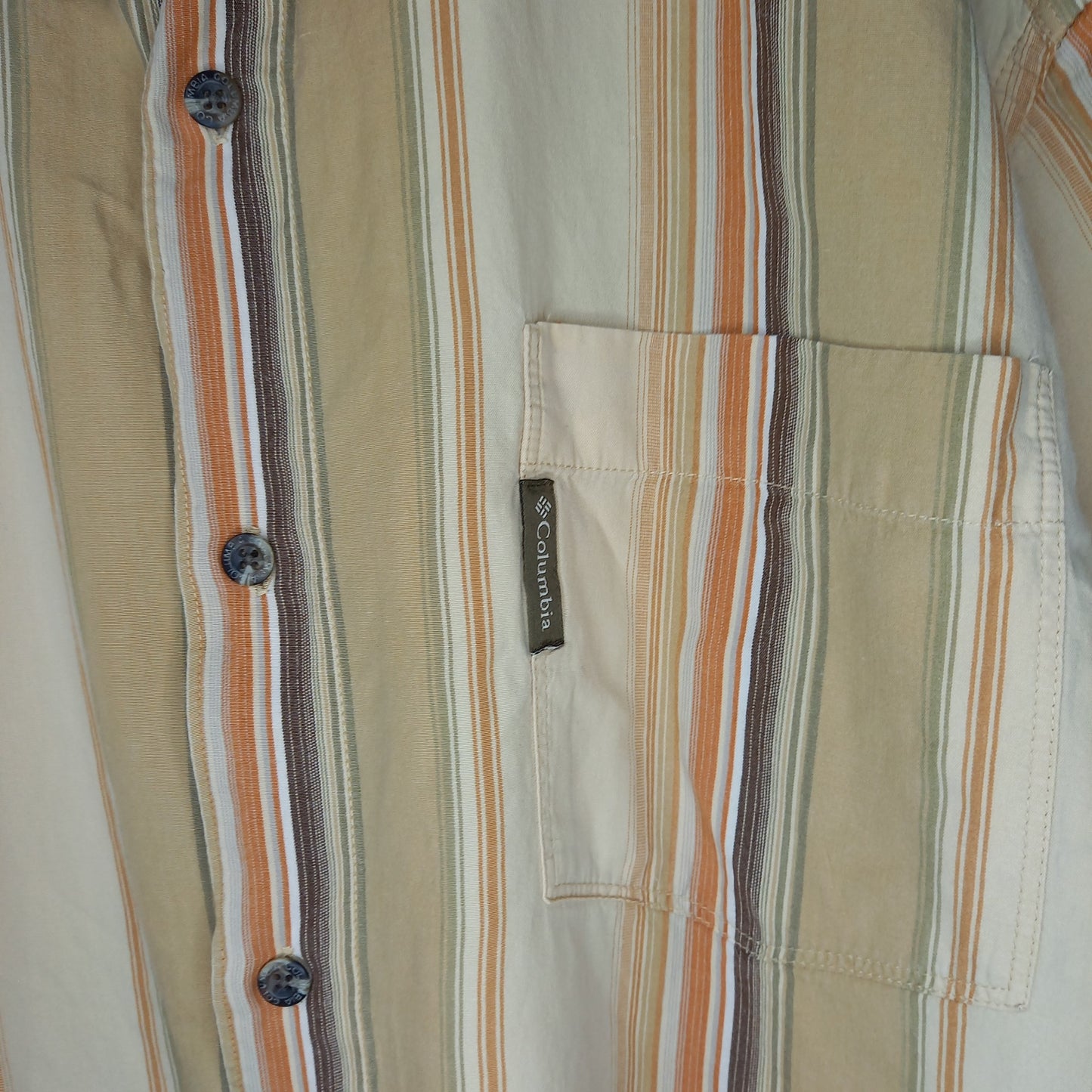 コロンビア　レトロ　ストライプシャツ　半袖　オーバーサイズ　ベージュ　XL