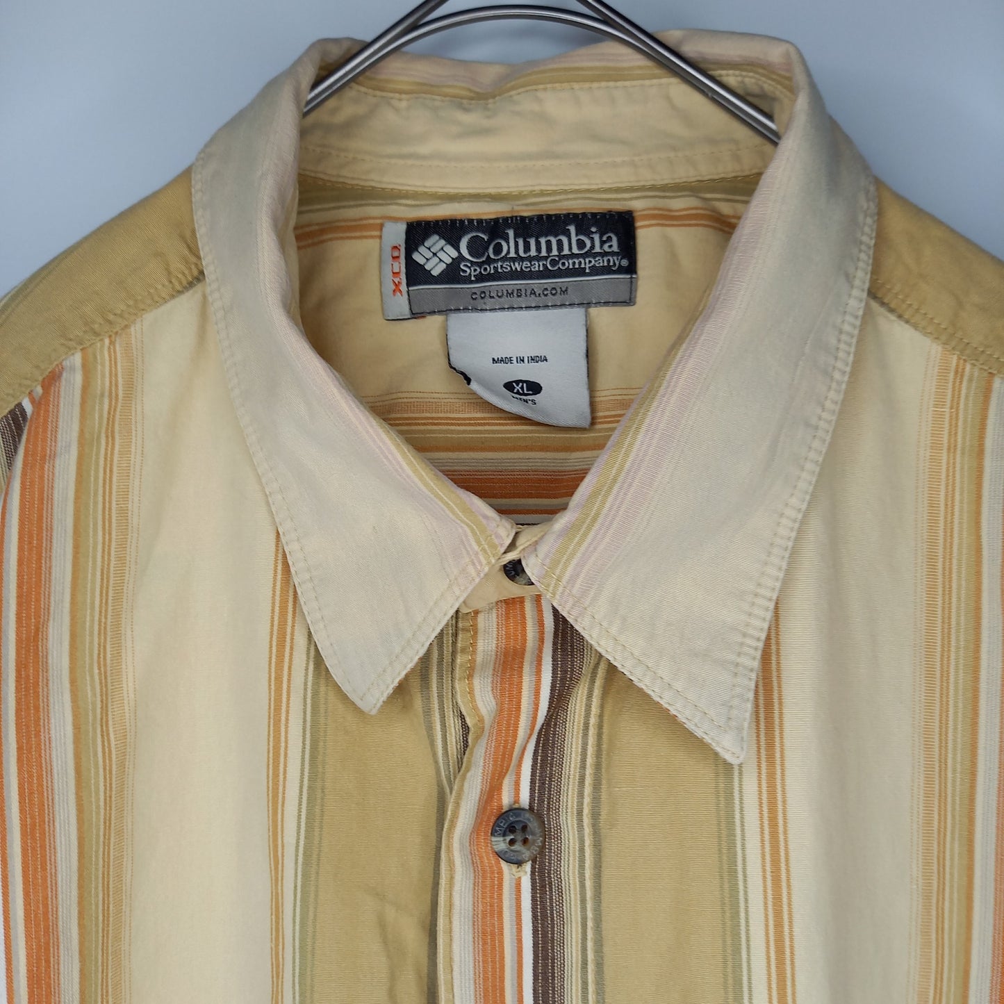 コロンビア　レトロ　ストライプシャツ　半袖　オーバーサイズ　ベージュ　XL