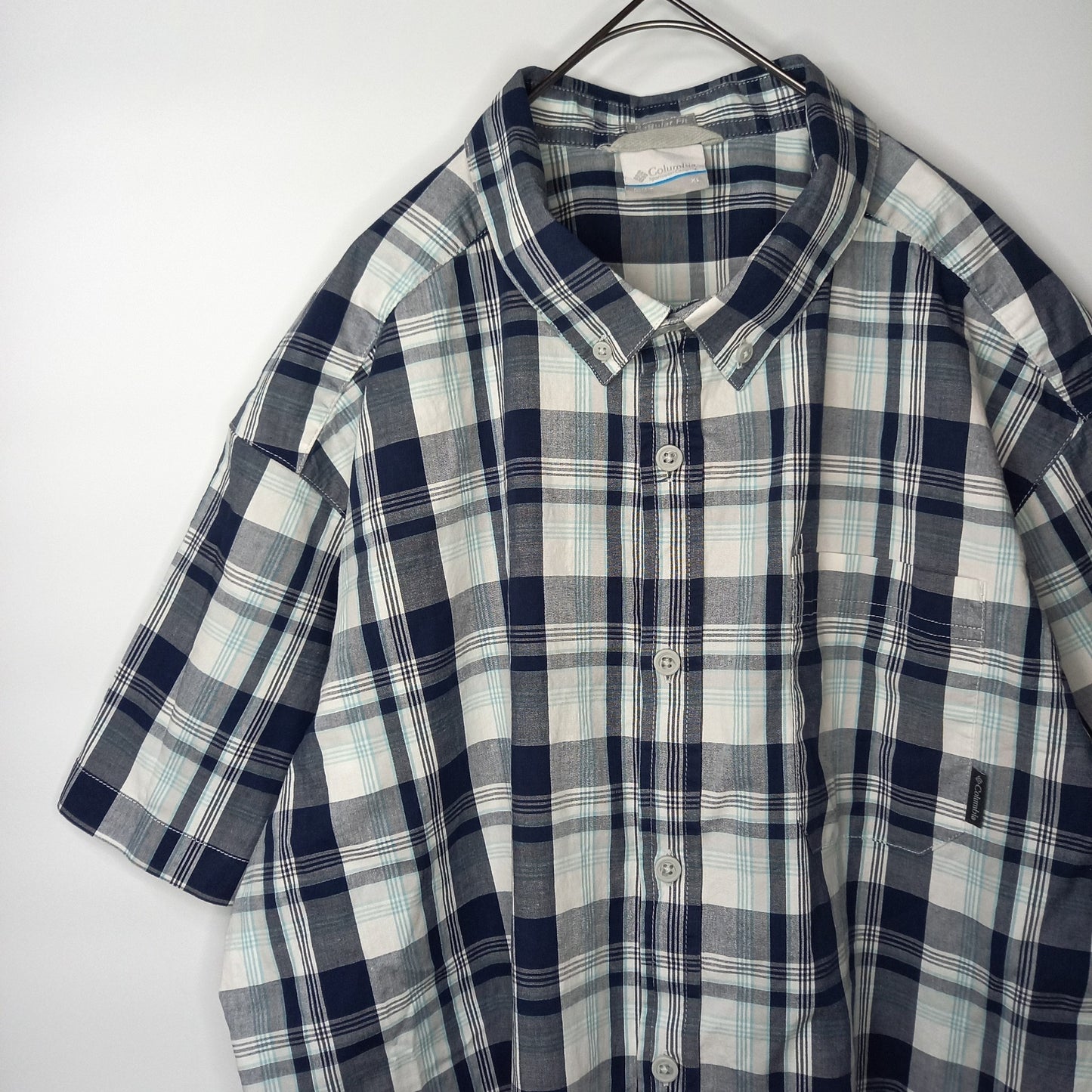 コロンビア　BDシャツ　半袖　チェック　オーバーサイズ　ネイビー　XL