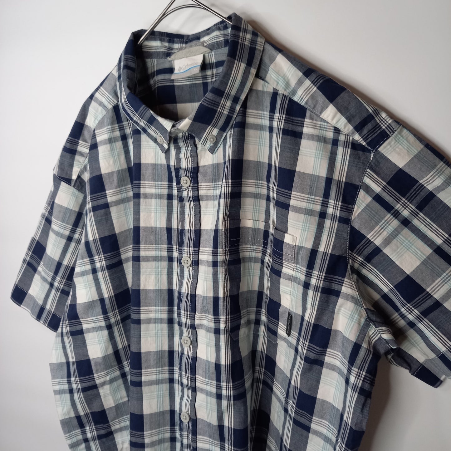 コロンビア　BDシャツ　半袖　チェック　オーバーサイズ　ネイビー　XL