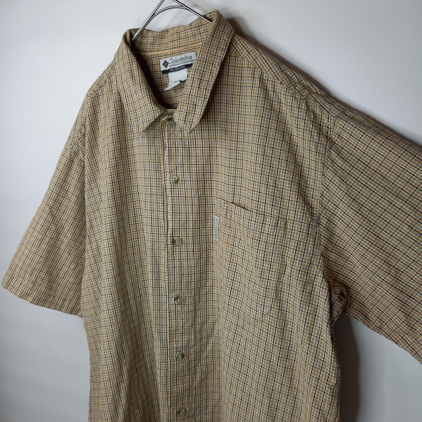 コロンビア　インド綿　S/Sシャツ　チェック　オーバーサイズ　カーキ　XL