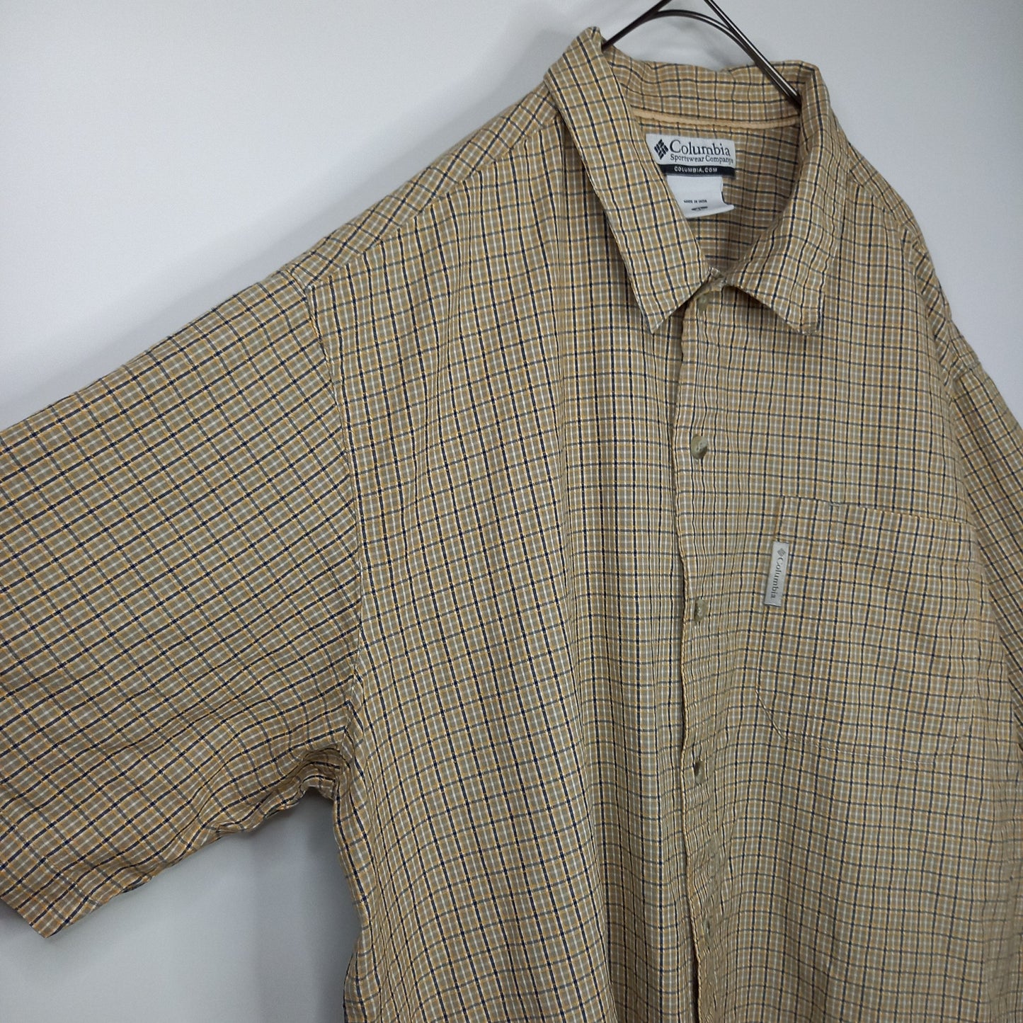 コロンビア　インド綿　S/Sシャツ　チェック　オーバーサイズ　カーキ　XL