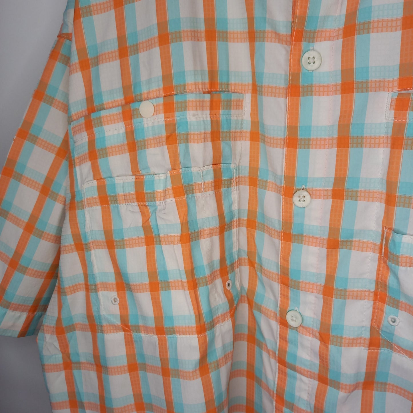 コロンビア　PFGシャツ　ボタンダウン　半袖　チェック　オレンジ　L/G