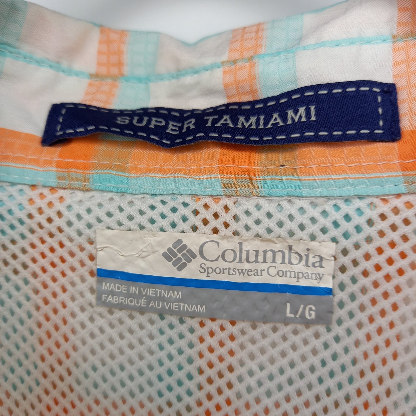 コロンビア　PFGシャツ　ボタンダウン　半袖　チェック　オレンジ　L/G