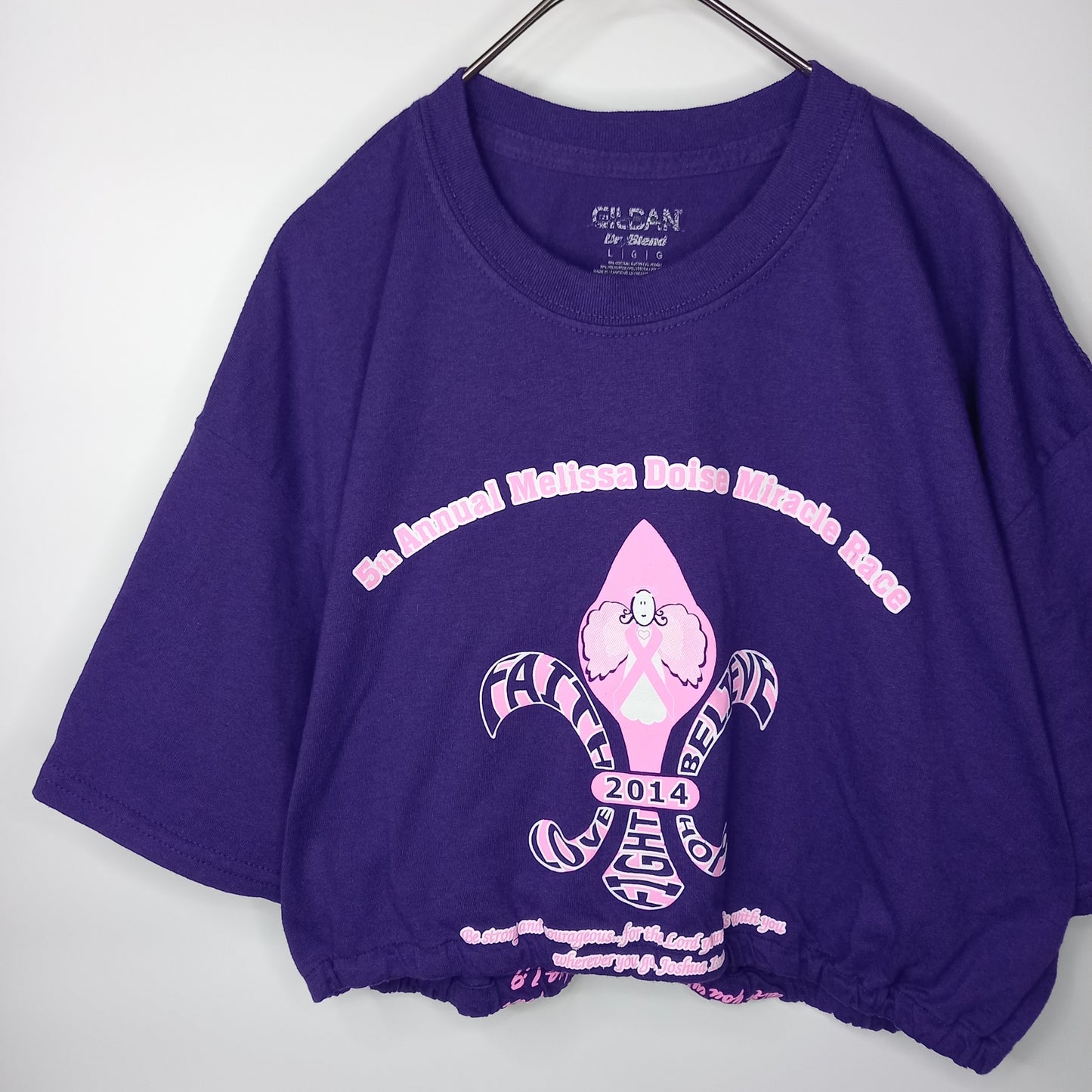 リメイク品　ギルダン　ショート丈　カットソー　プリントTシャツ　半袖　Y2K　紫