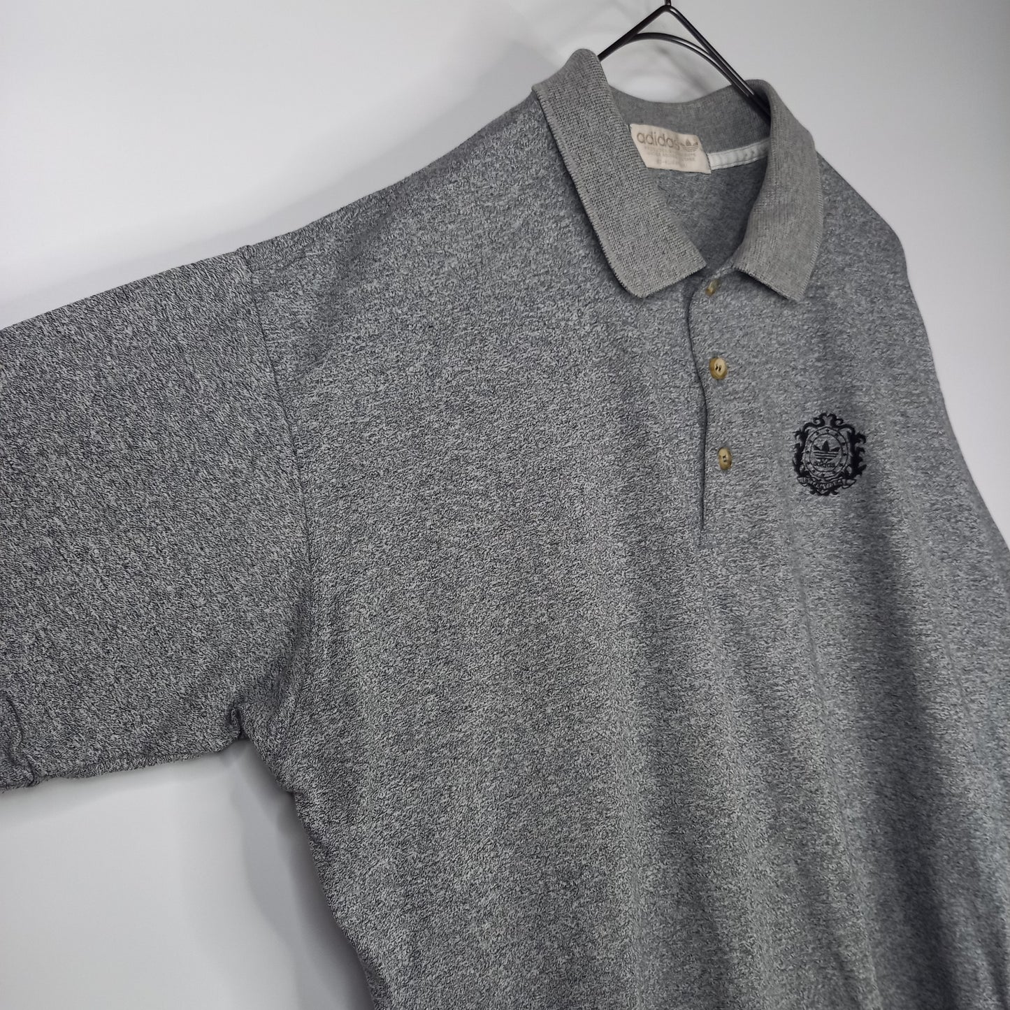 80s　デサント製　アディダス　ポロシャツ　半袖　カットソー　Tシャツ　刺繍ロゴ