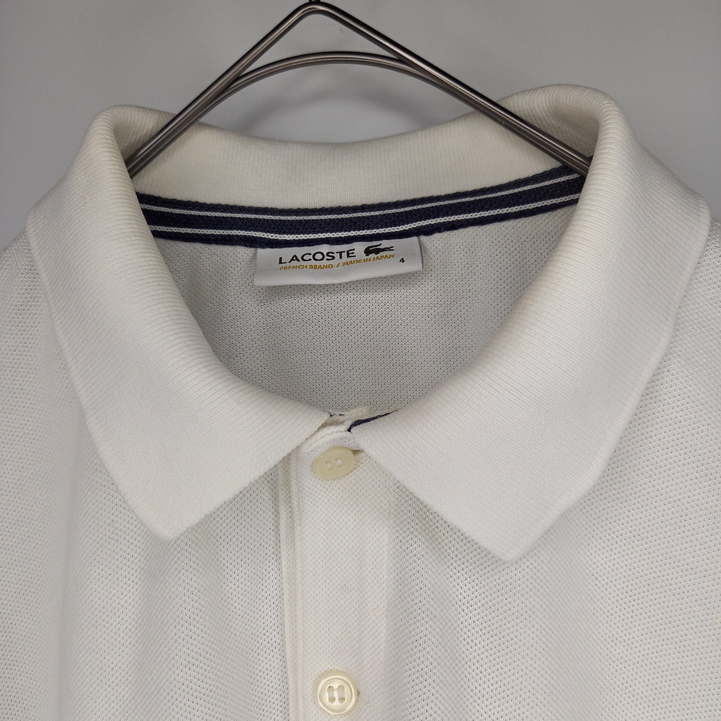 日本製　ラコステ　ポロシャツ　半袖　刺繍ロゴ　シェルボタン　ボーダー　ファブリカ
