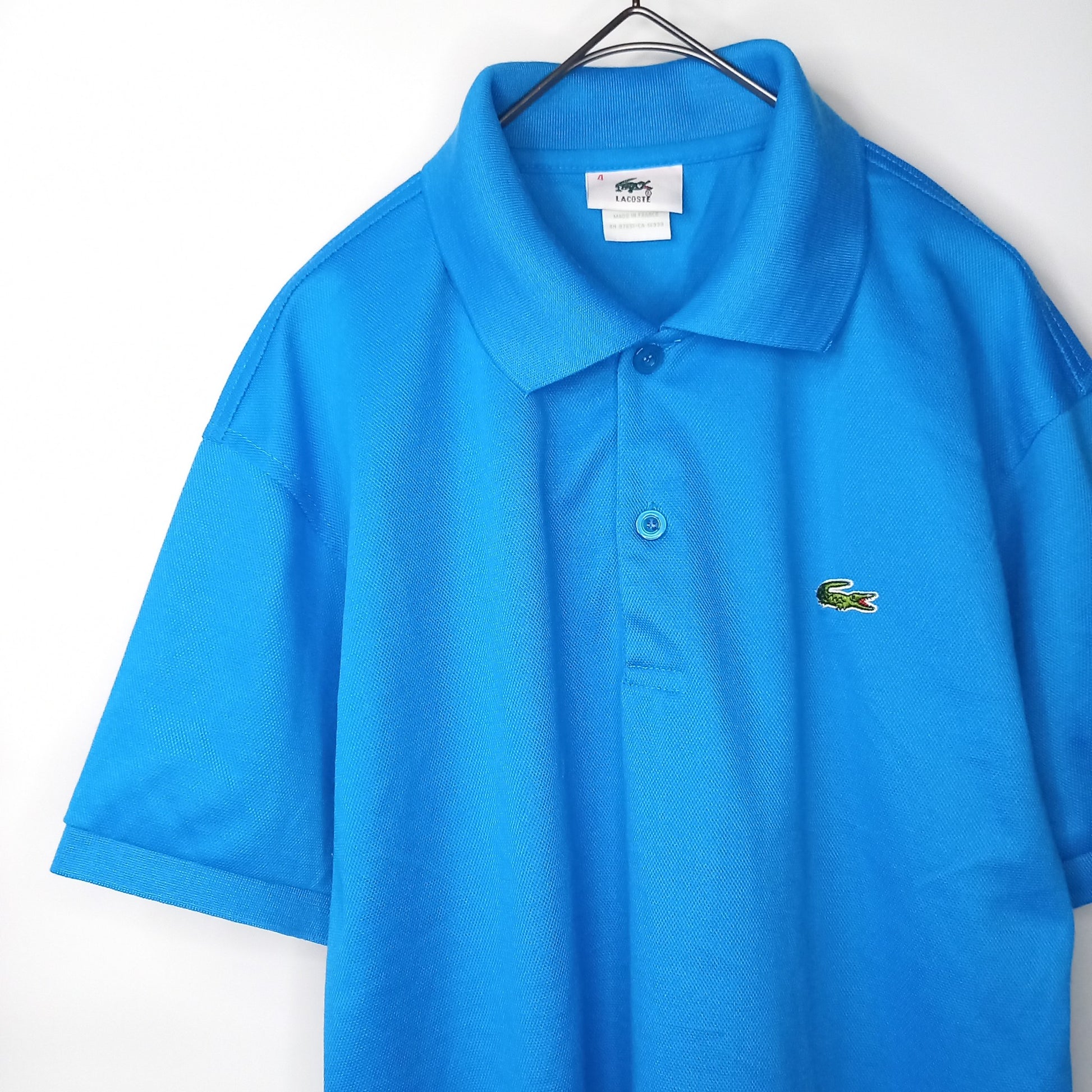 90s　フレンチラコステ　半袖　ポロシャツ　刺繍ロゴ　シェルボタン　ユーロ