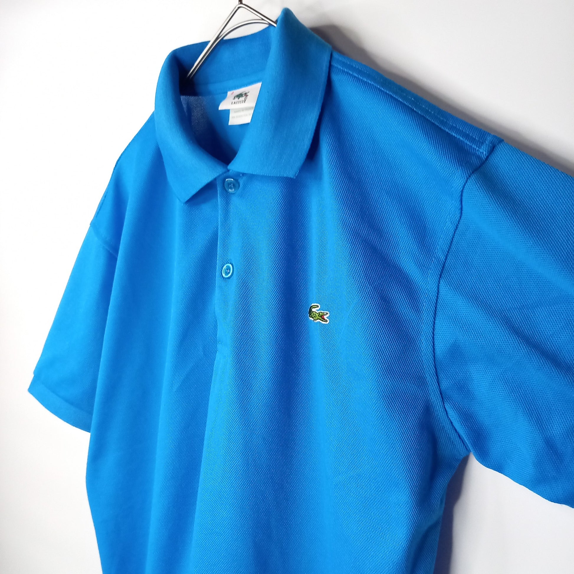 90s　フレンチラコステ　半袖　ポロシャツ　刺繍ロゴ　シェルボタン　ユーロ