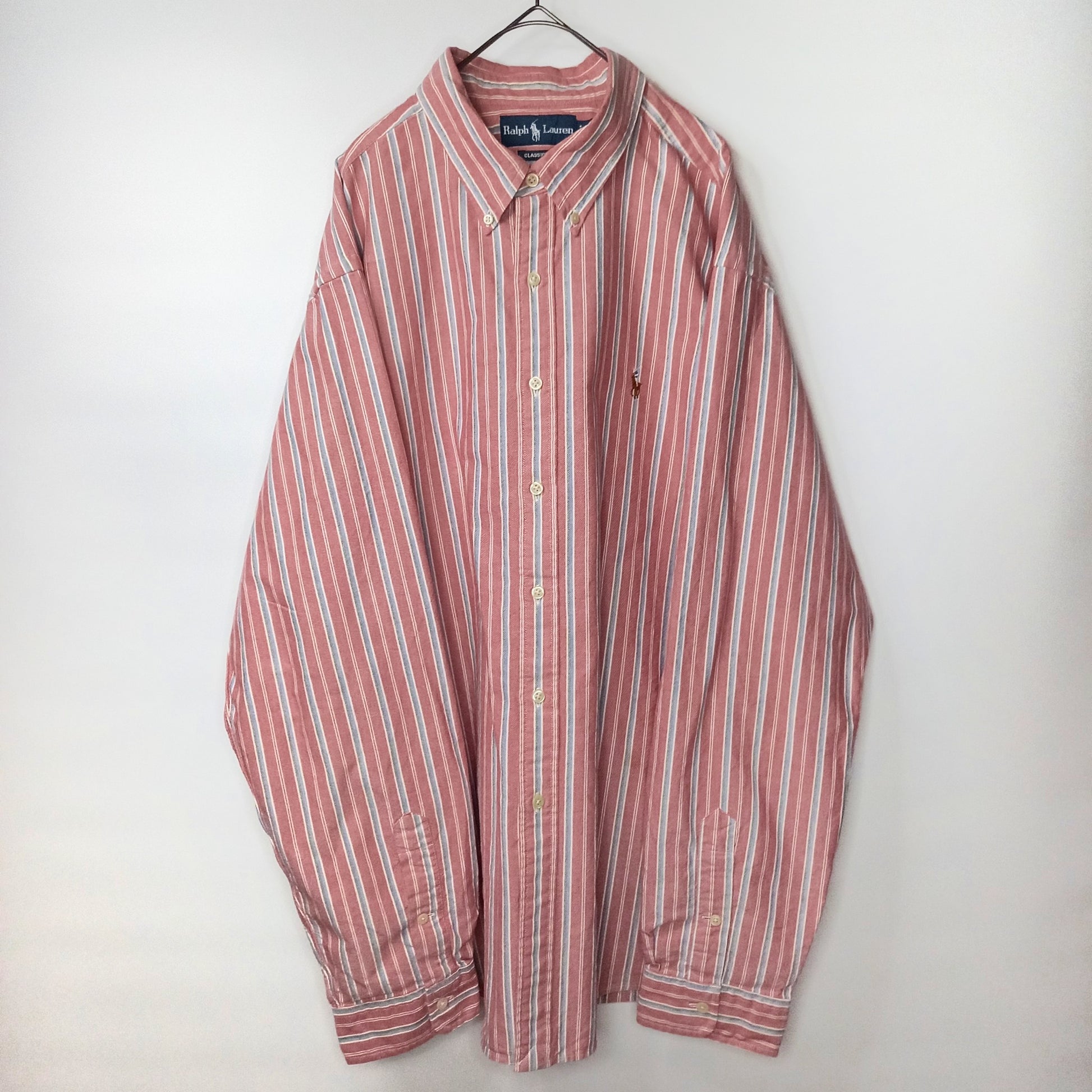 【定番デザイン】　ラルフローレン　BDシャツ　ストライプ　カラーポニー刺繍　XL