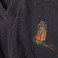 90s　アメリカ製　ハンドメイド　ニット　SCOTTISH ISLE　Vネック　3Dニット　セーター　刺繍ロゴ　ゴルフ　ネイビー　L