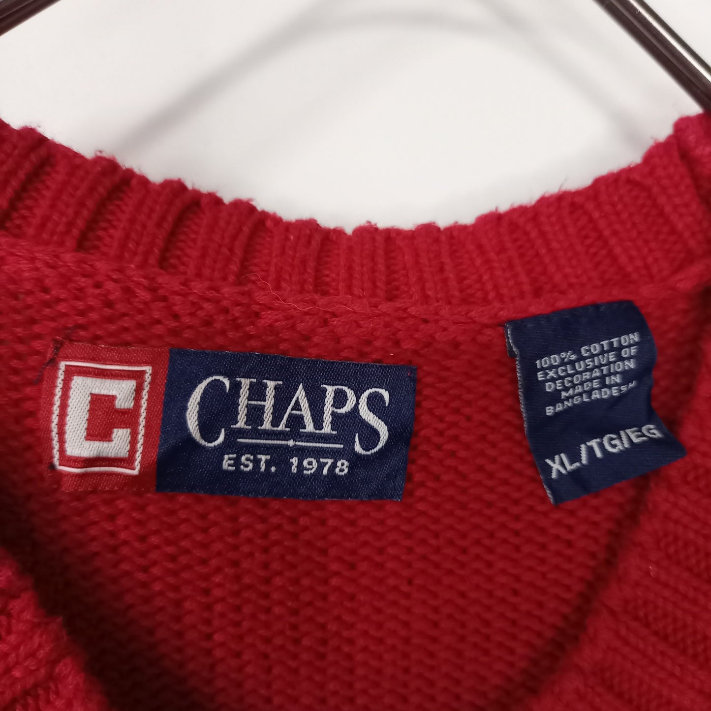 チャップス　クルーネック　コットンニット　セーター　無地　刺繍ロゴ　厚手　オーバーサイズ　レッド　XL
