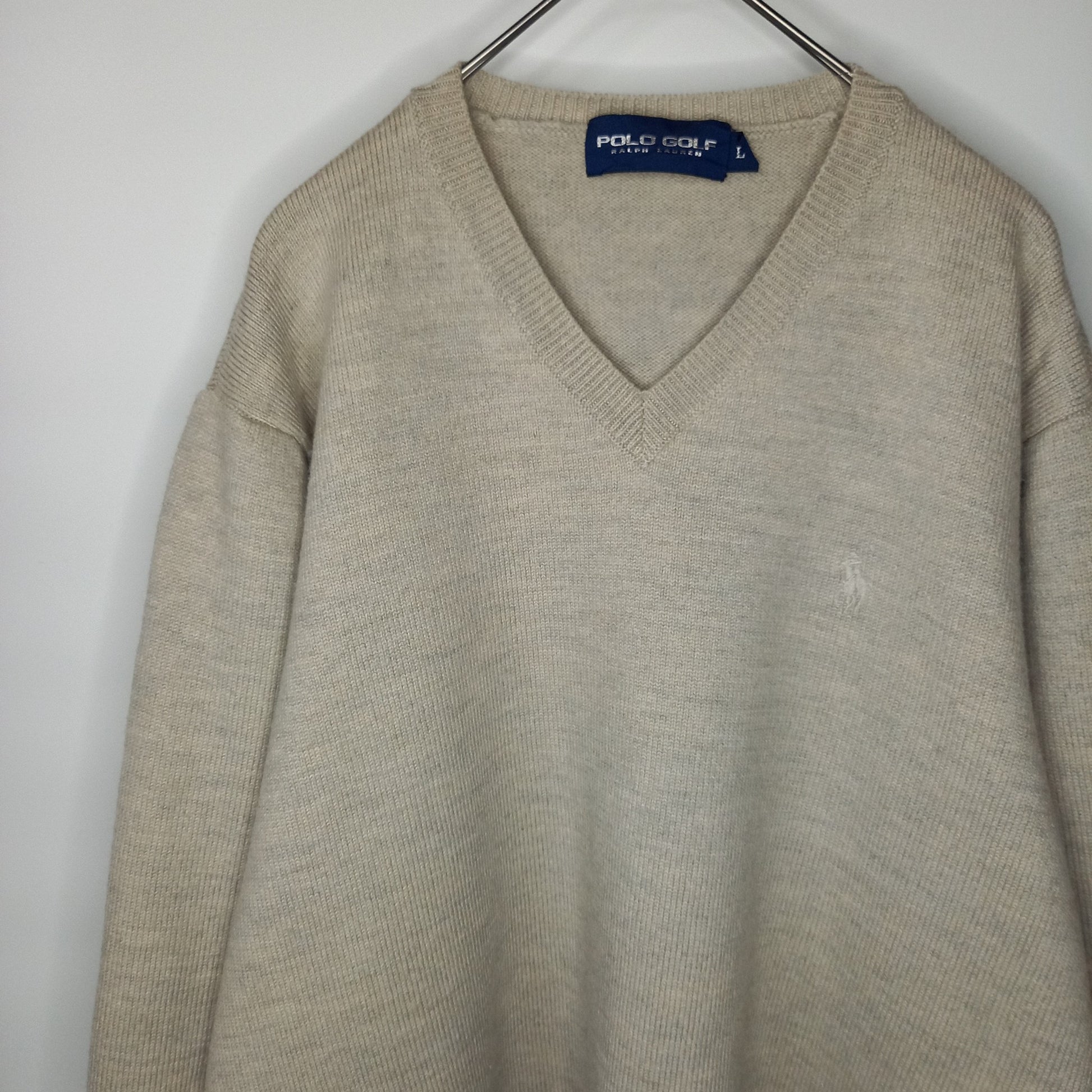 90s ポロゴルフ ラルフローレン メリノニット セーター 刺繍 ベージュ