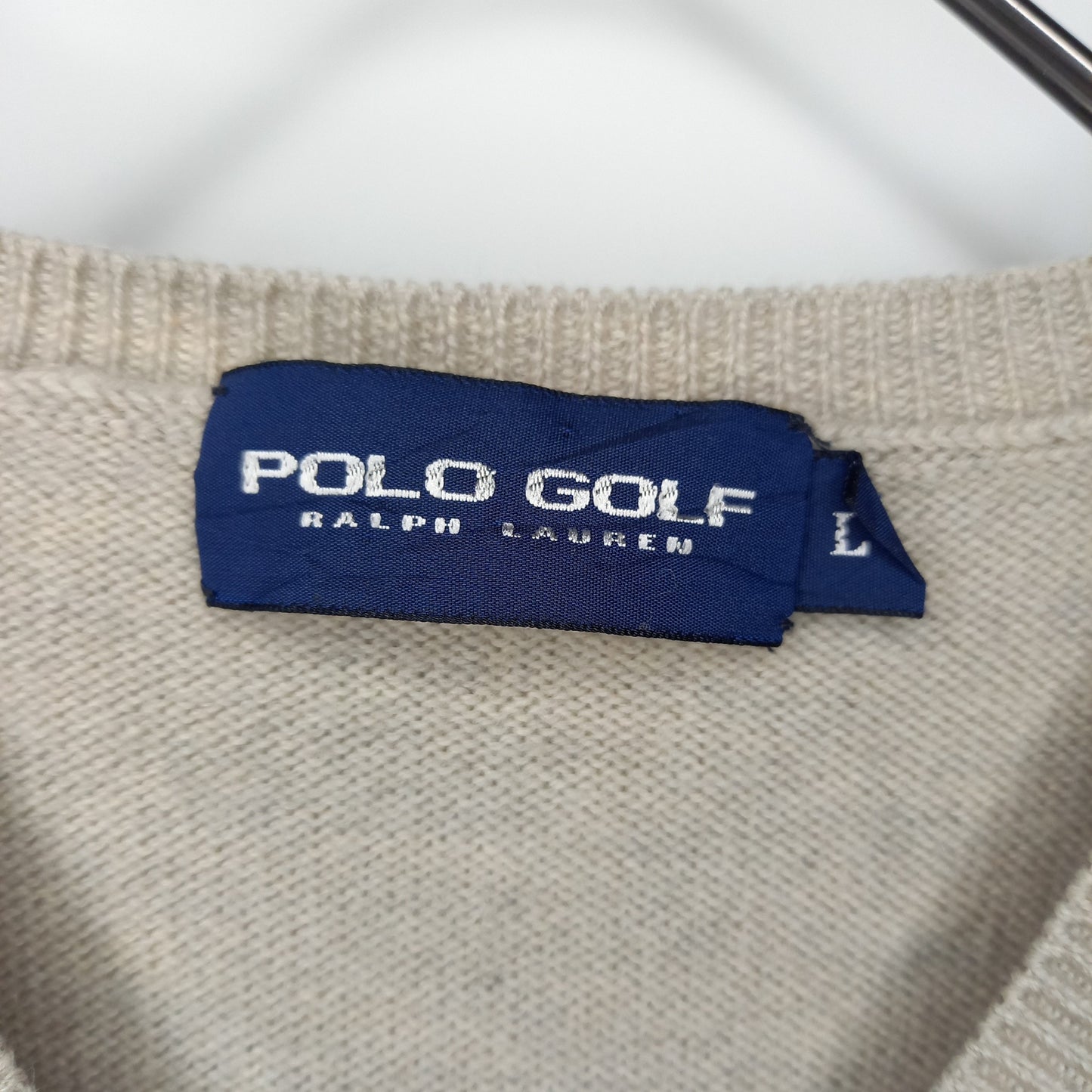 90s　ポロゴルフ　ラルフローレン　メリノニット　セーター　刺繍　ベージュ　L