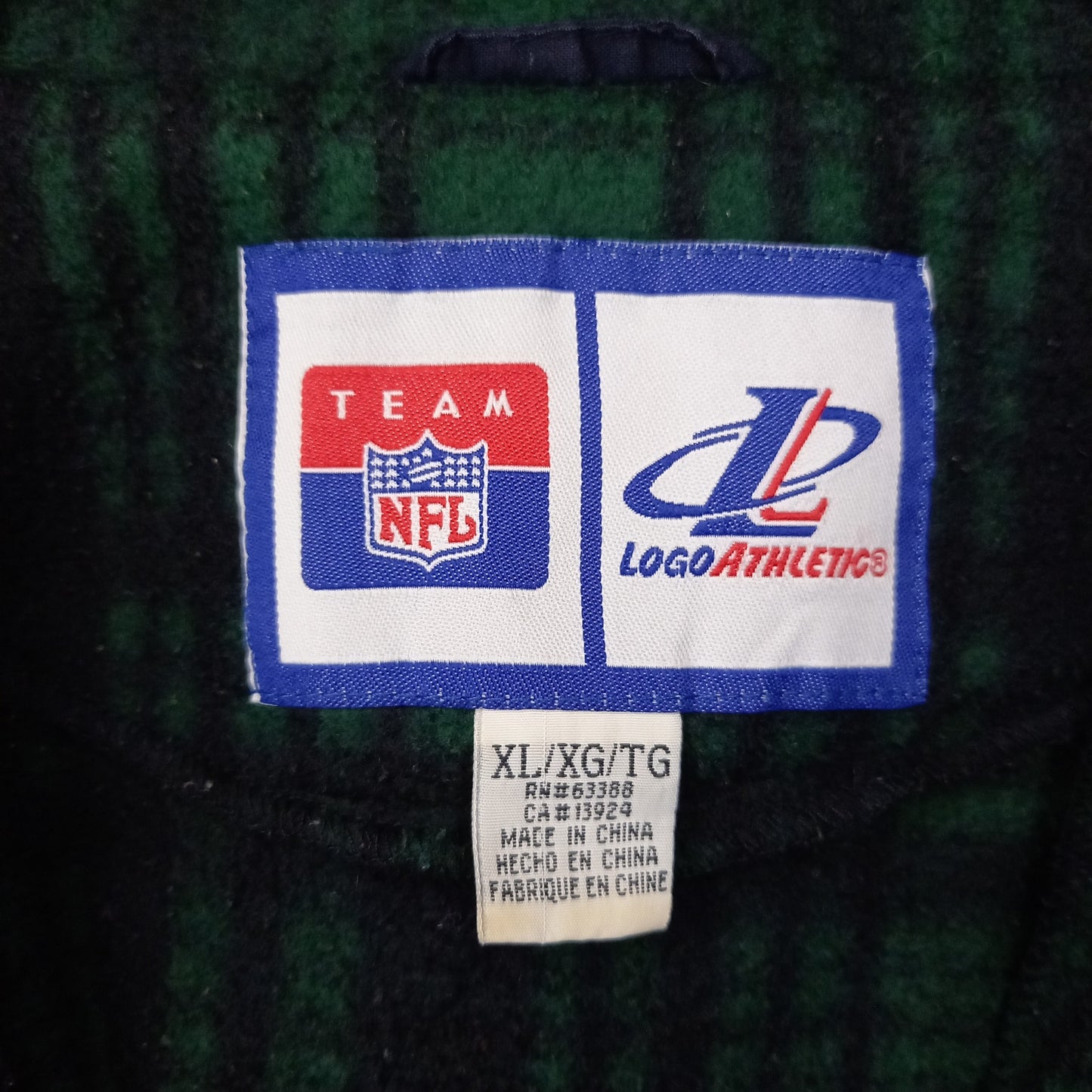 90s　NFL　ハーフジップ　フリース　ブルゾン　刺繍　チェック　グリーン　XL