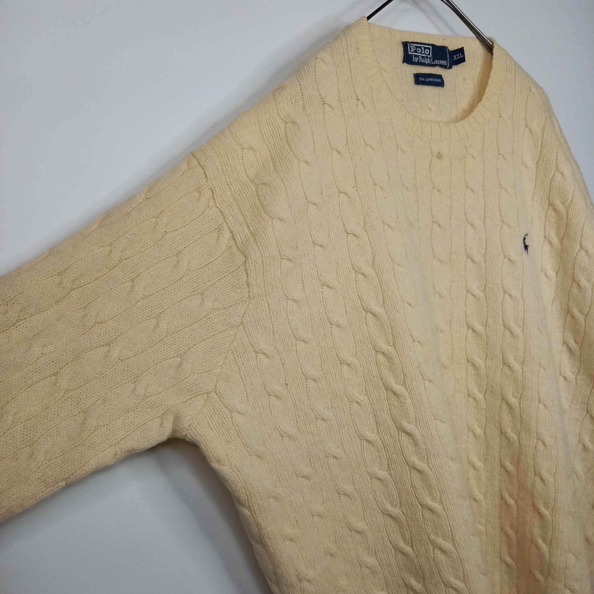 90s ラルフローレン ウールニット セーター ケーブル編み 刺繍 