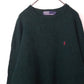 90s　ラルフローレン　ウールニット　セーター　中厚手　刺繍ロゴ　グリーン　XL