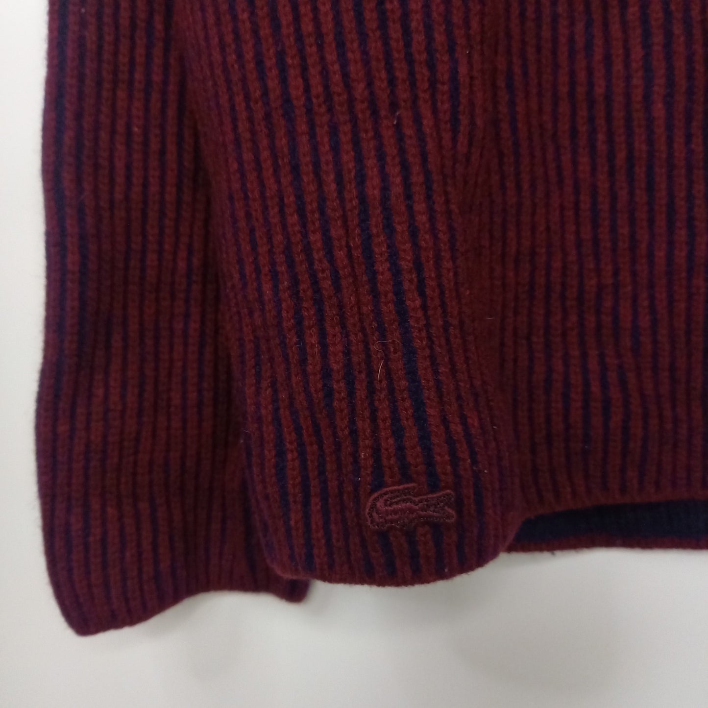 ラコステ　畦編み　ウールニット　セーター　刺繍　ストライプ　ボルドー　S 3