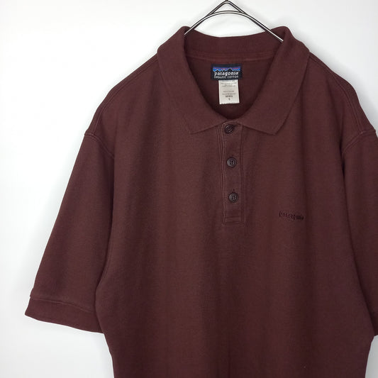 パタゴニア　オーガニック　ポロシャツ　半袖　無地　鹿子　刺繍ロゴ　ブラウン　S