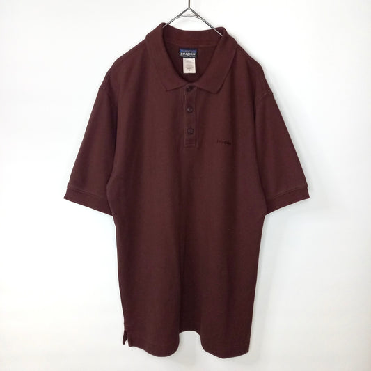 パタゴニア　オーガニック　ポロシャツ　半袖　無地　鹿子　刺繍ロゴ　ブラウン　S