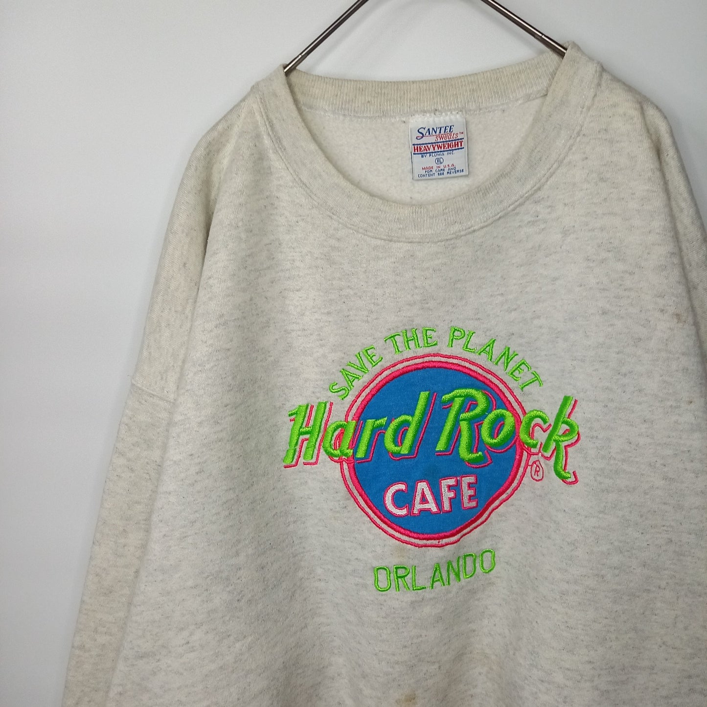 90s　ハードロックカフェ　HARD ROCK CAFE　クルーネック　スウェット　刺繍ロゴ　グレー　XL