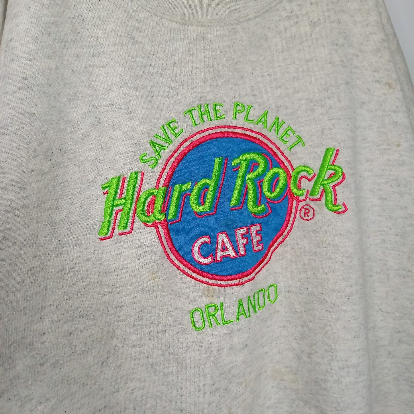 90s　ハードロックカフェ　HARD ROCK CAFE　クルーネック　スウェット　刺繍ロゴ　グレー　XL