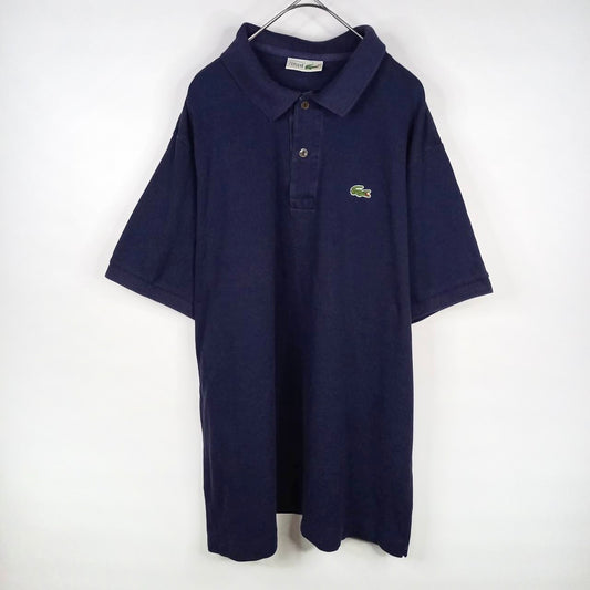 フレンチ　ラコステ　ポロシャツ　半袖　L1212　刺繍ロゴ　シェルボタン　ユーロ古着　ネイビー　XL