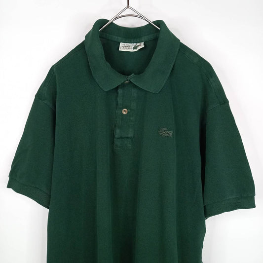 フレンチ　ラコステ　ポロシャツ　半袖　L1212　刺繍ロゴ　同色ワニ　シェルボタン　ユーロ古着　グリーン　XL