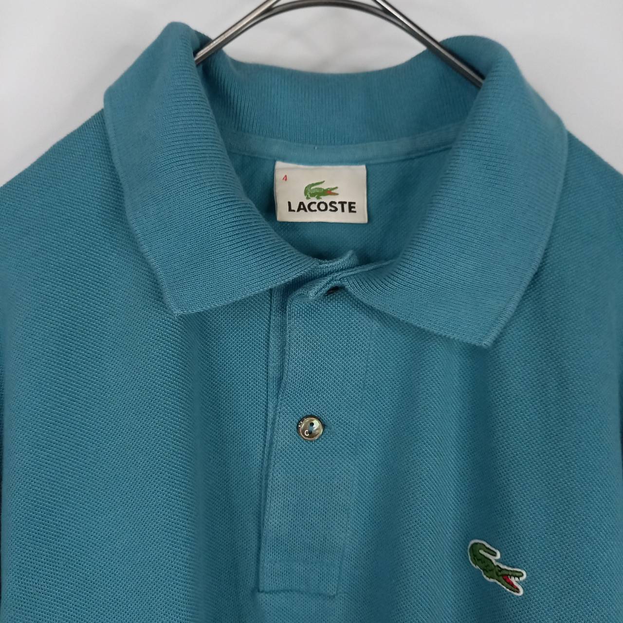 ラコステ　ポロシャツ　半袖　L1212　刺繍ロゴ　シェルボタン　ユーロ古着　グリーン　M