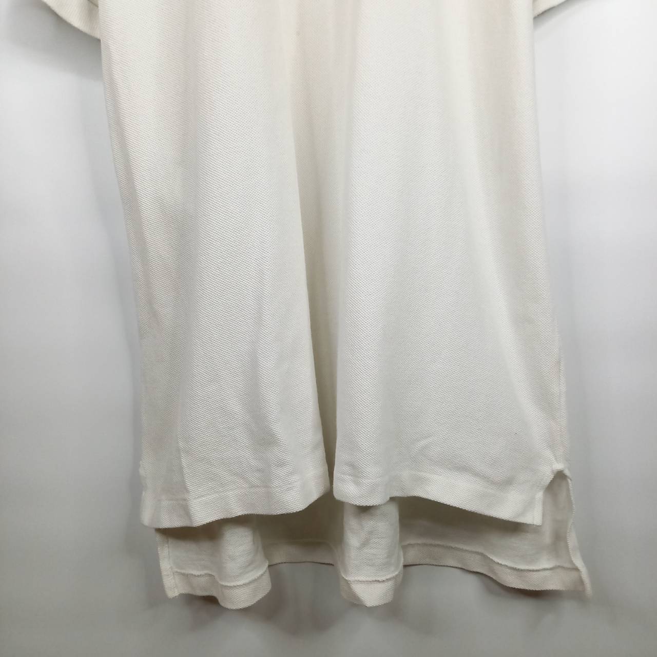 アメリカ製　アイゾッド　ラコステ　ポロシャツ　半袖　L1212　刺繍ロゴ　シェルボタン　ホワイト　L
