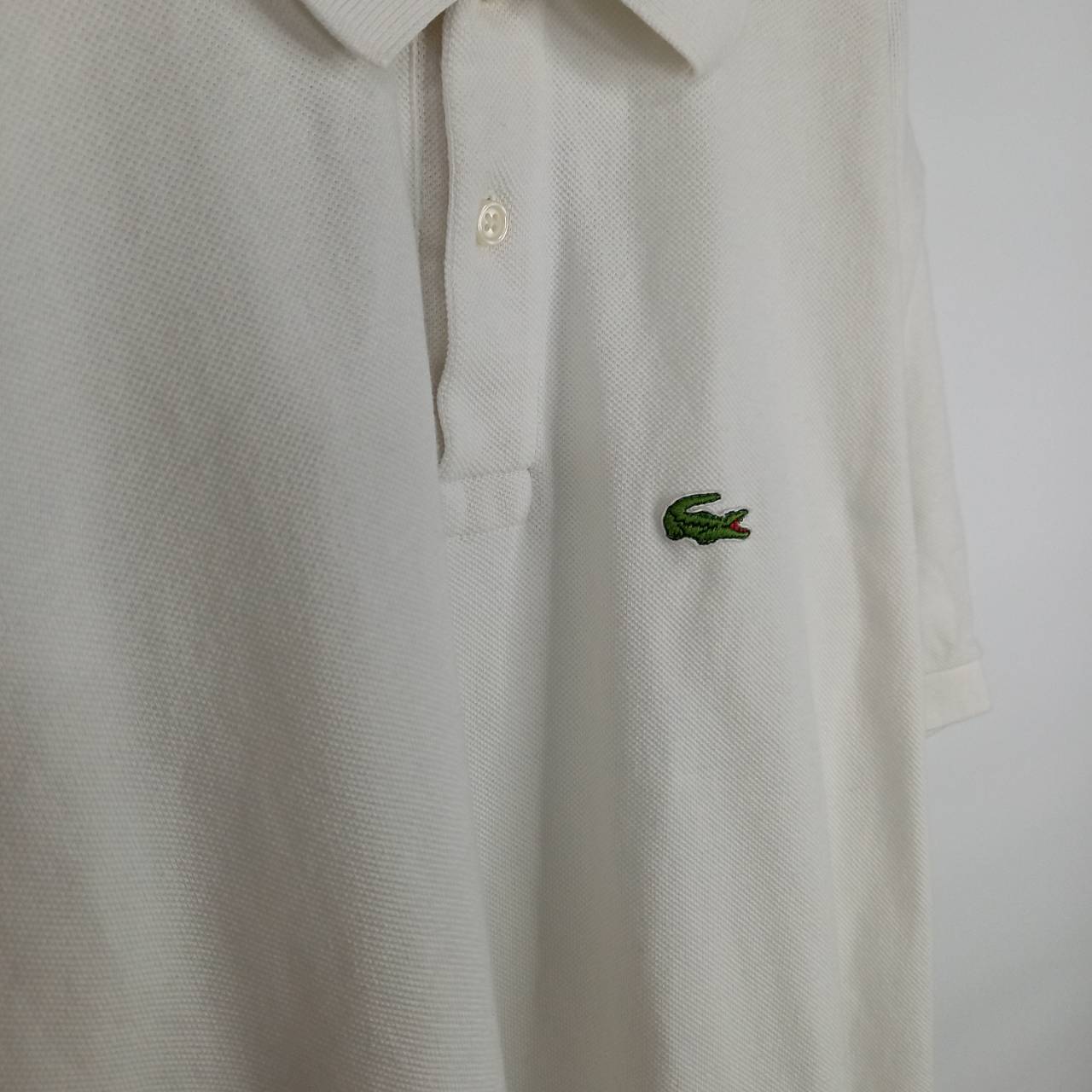アメリカ製　アイゾッド　ラコステ　ポロシャツ　半袖　L1212　刺繍ロゴ　シェルボタン　ホワイト　L