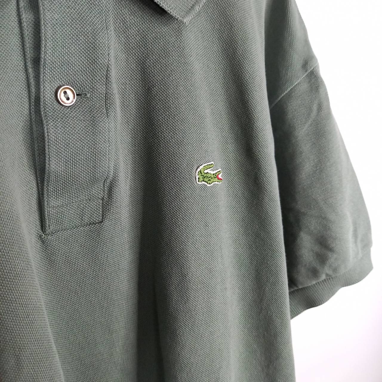 フレンチ　ラコステ　ポロシャツ　半袖　L1212　刺繍ロゴ　シェルボタン　オリーブ　カーキ　L