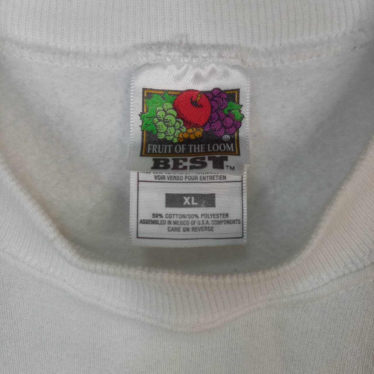 90s　メキシコ製　フルーツオブザルーム　スウェット　トレーナー　刺繍　ホワイト　白　XL