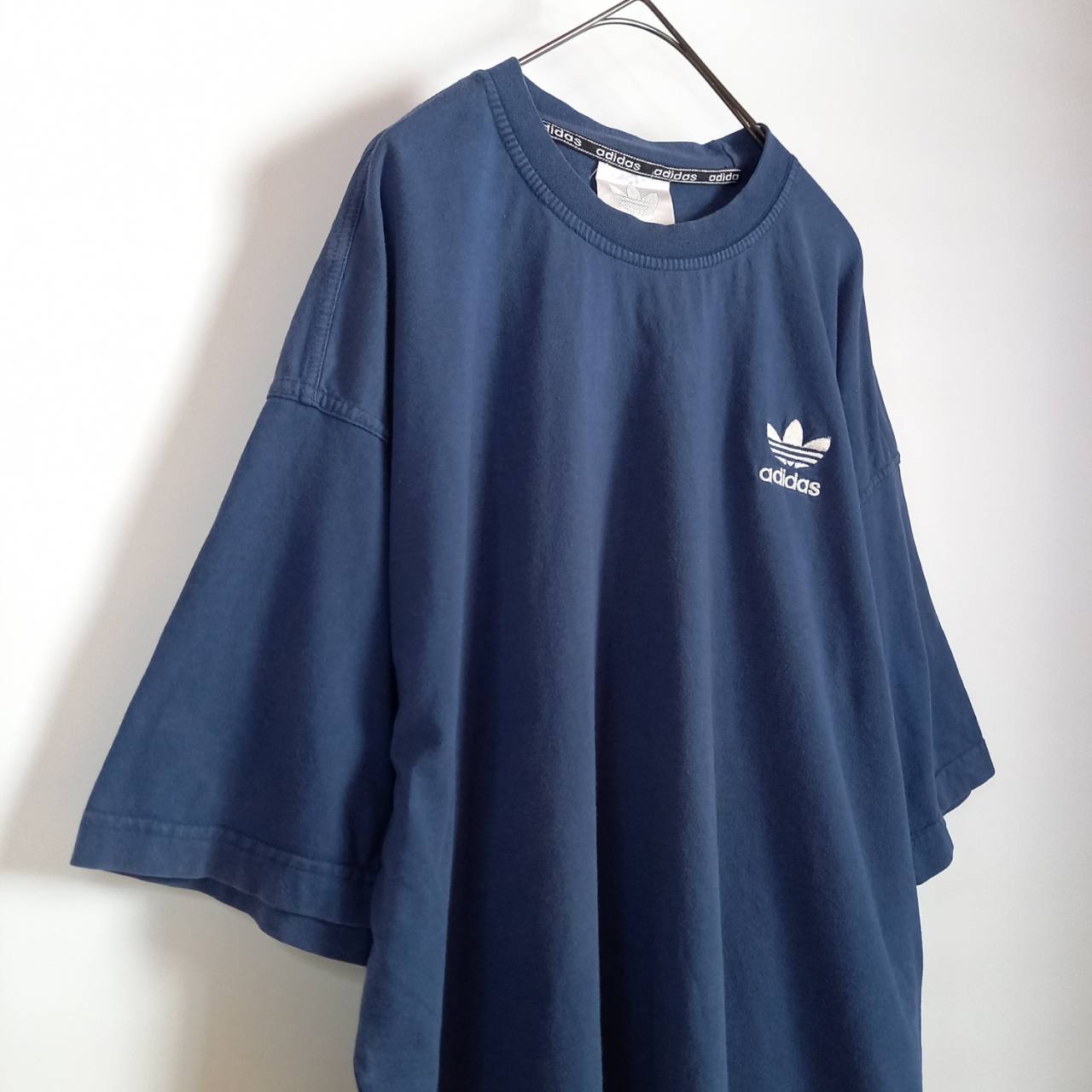 90s　アディダス　オリジナルス　Tシャツ　半袖　ロゴ　刺繍　ネイビー　XL
