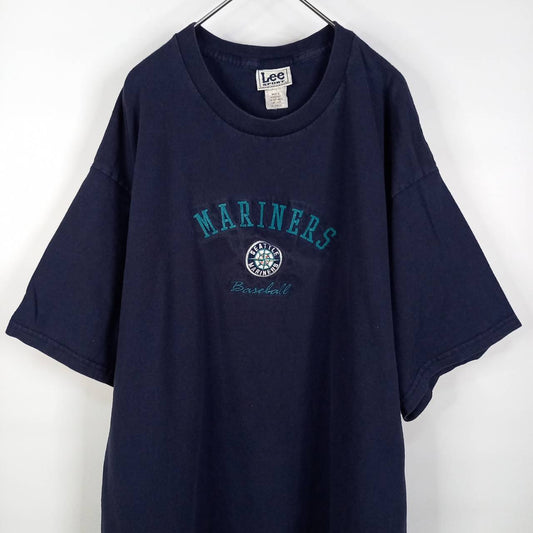 MLB　リー　スポーツ　Tシャツ　半袖　刺繍ロゴ　ゲームシャツ　ネイビー　XL