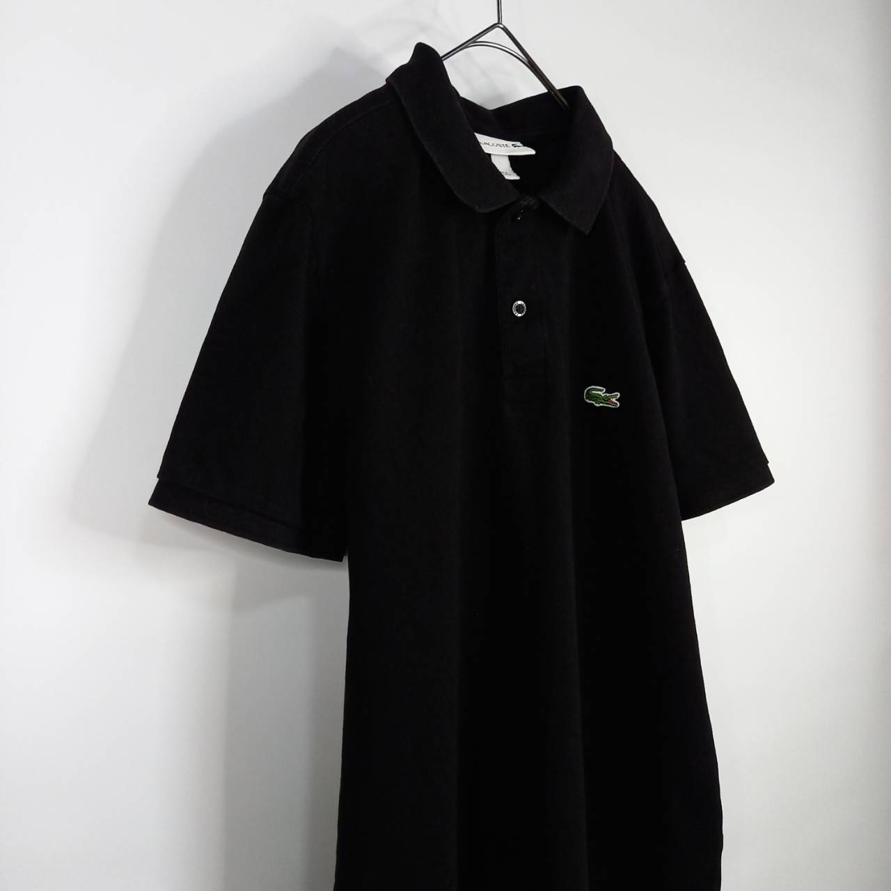 フレンチラコステ　ポロシャツ　半袖　刺繍ロゴ　シェルボタン　ブラック　L