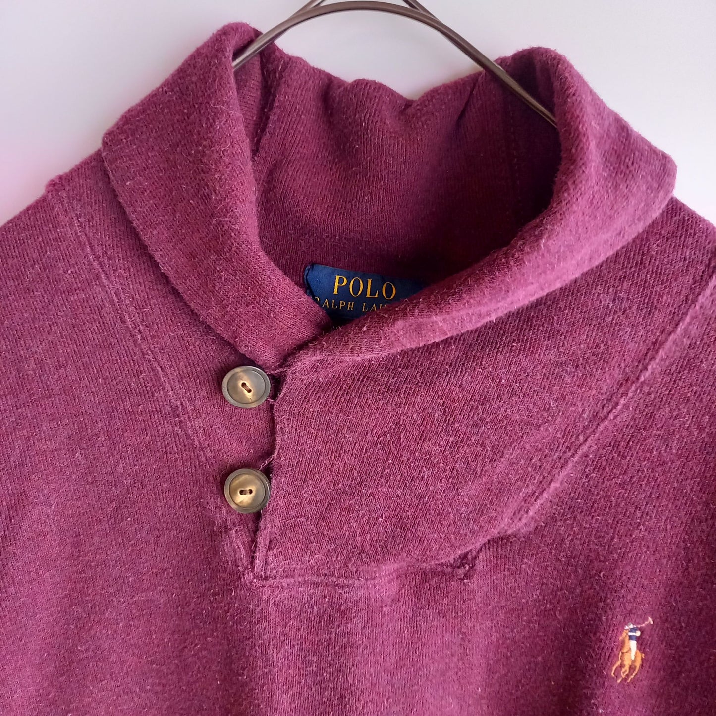 ポロラルフローレン　ショールカラー　セーター　カラーポニー　刺繍ロゴ　パープル　Ｍ
