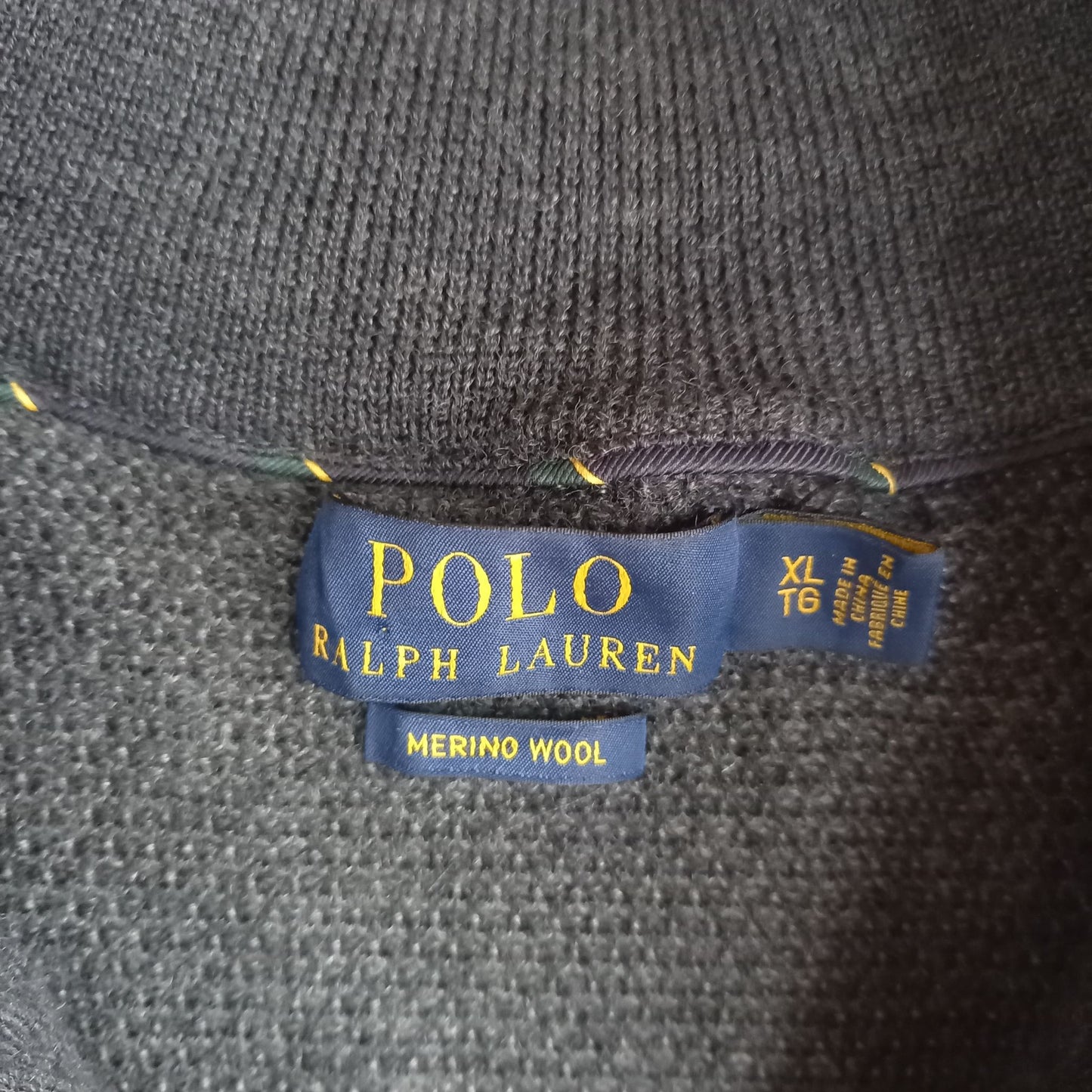 ポロラルフローレン　ハーフジップ　メリノウール　セーター　刺繍ロゴ　グレー　XL/TG