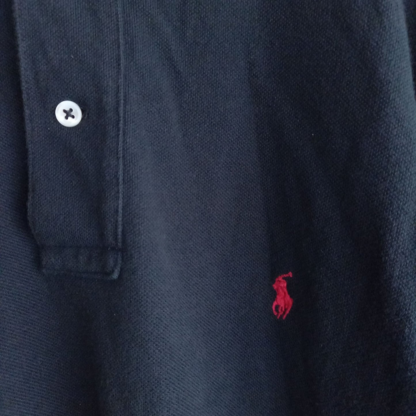 ポロバイラルフローレン　長袖ポロシャツ　刺繍ロゴ　シェルボタン　ブラック　M