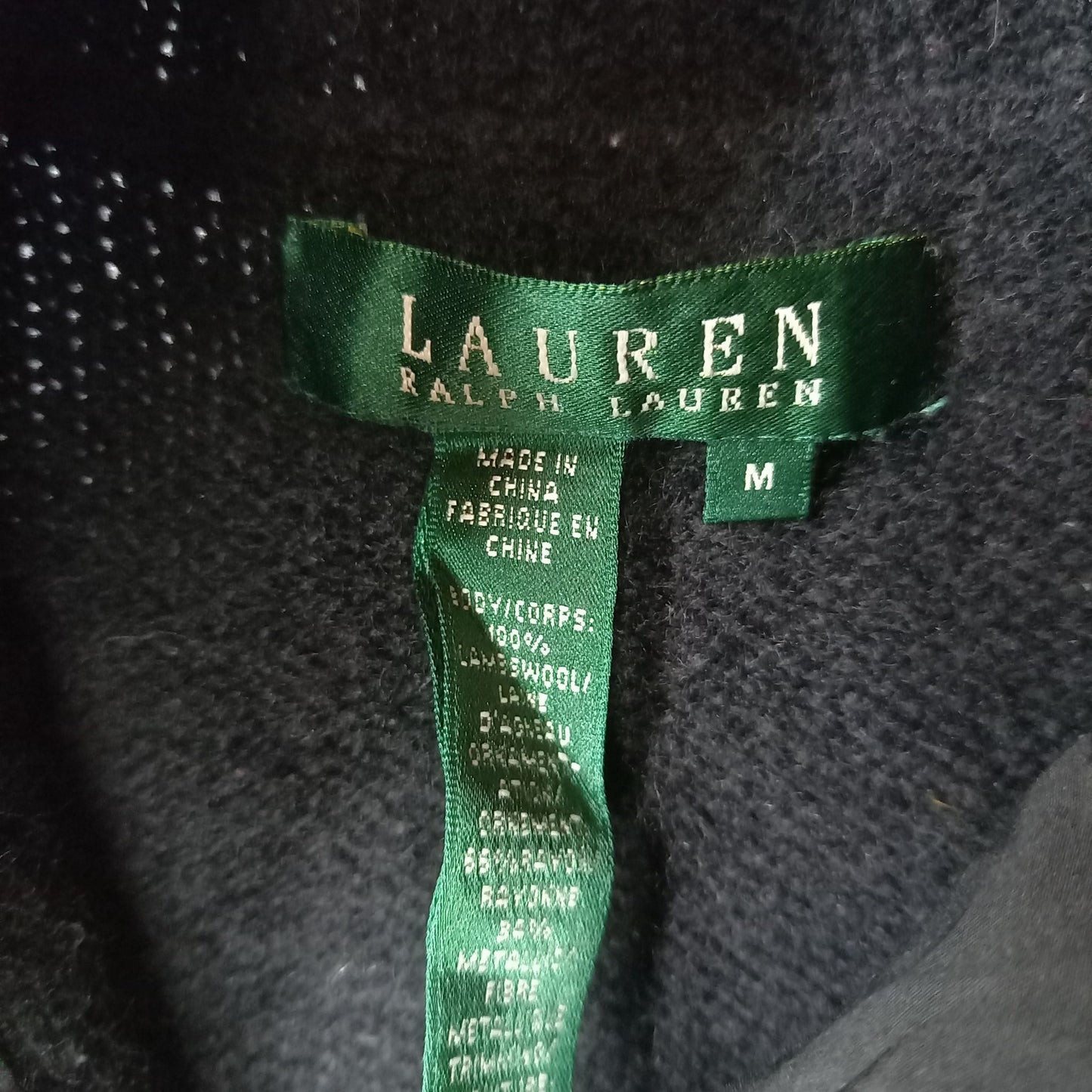 ローレン　ハーフボタン　ラムウール　セーター　金刺繍　ブラック　M