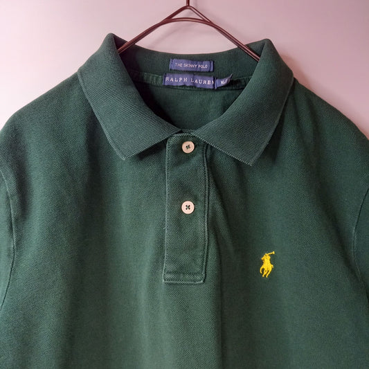 ラルフローレン　ポロシャツ　THE SKINNY　半袖　刺繍ロゴ　グリーン　XL