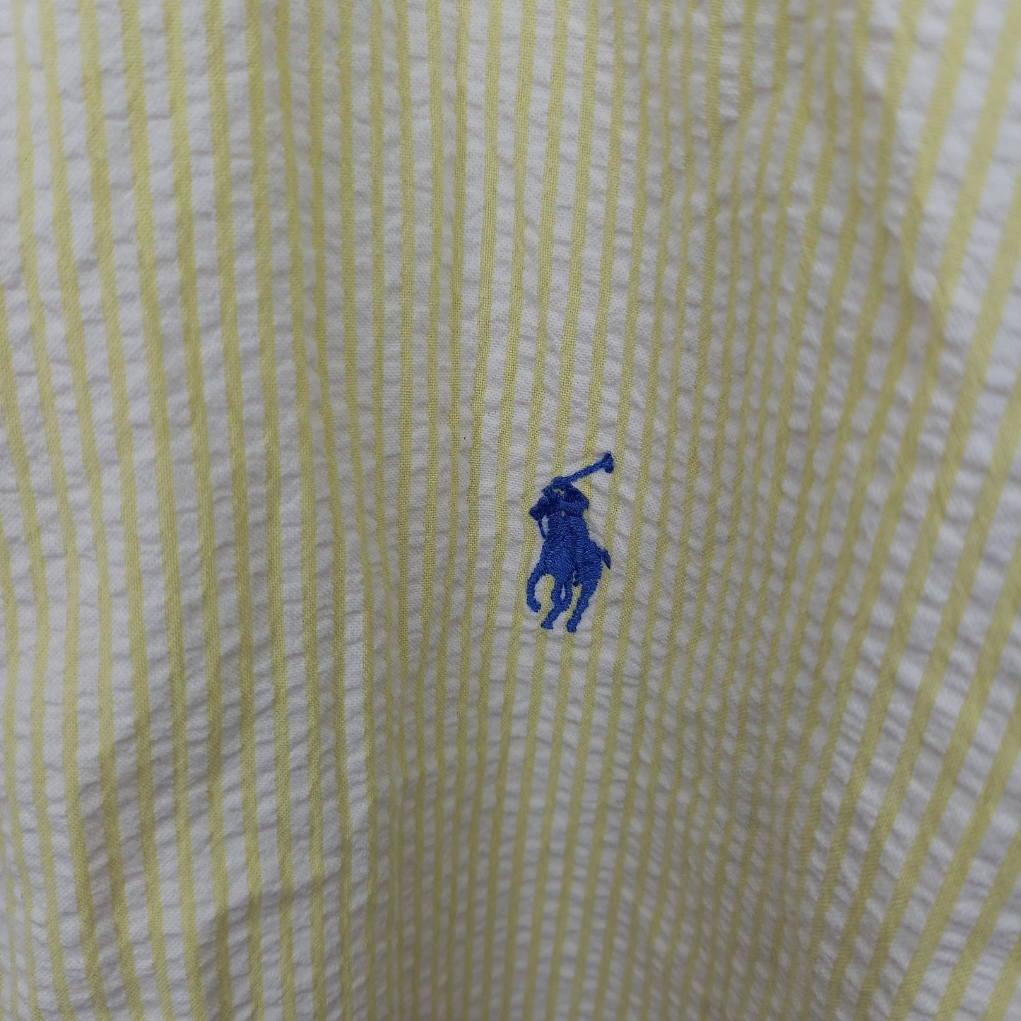 ラルフローレン　シアサッカー　BDシャツ　半袖　刺繍ロゴ　イエロー　L