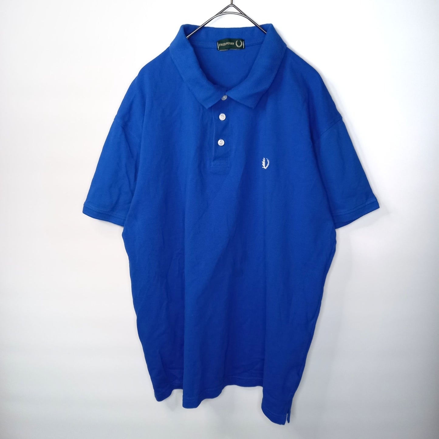 フレッドペリー　半袖ポロシャツ　刺繍ロゴ　ブルー