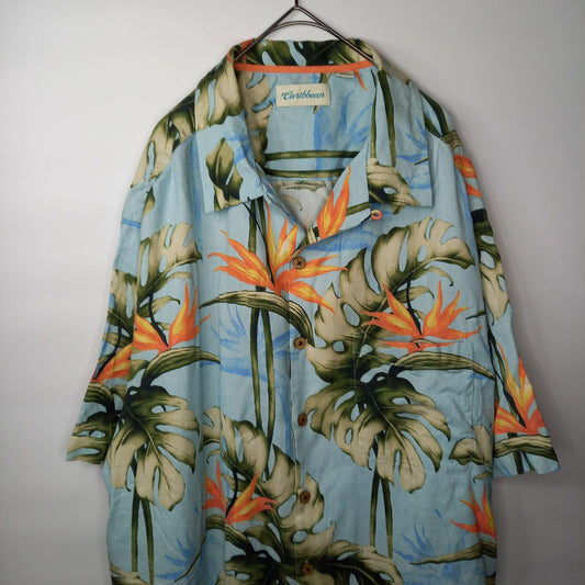 Caribbean　シルク　アロハシャツ　開襟　オーバーサイズ　半袖　ポケット