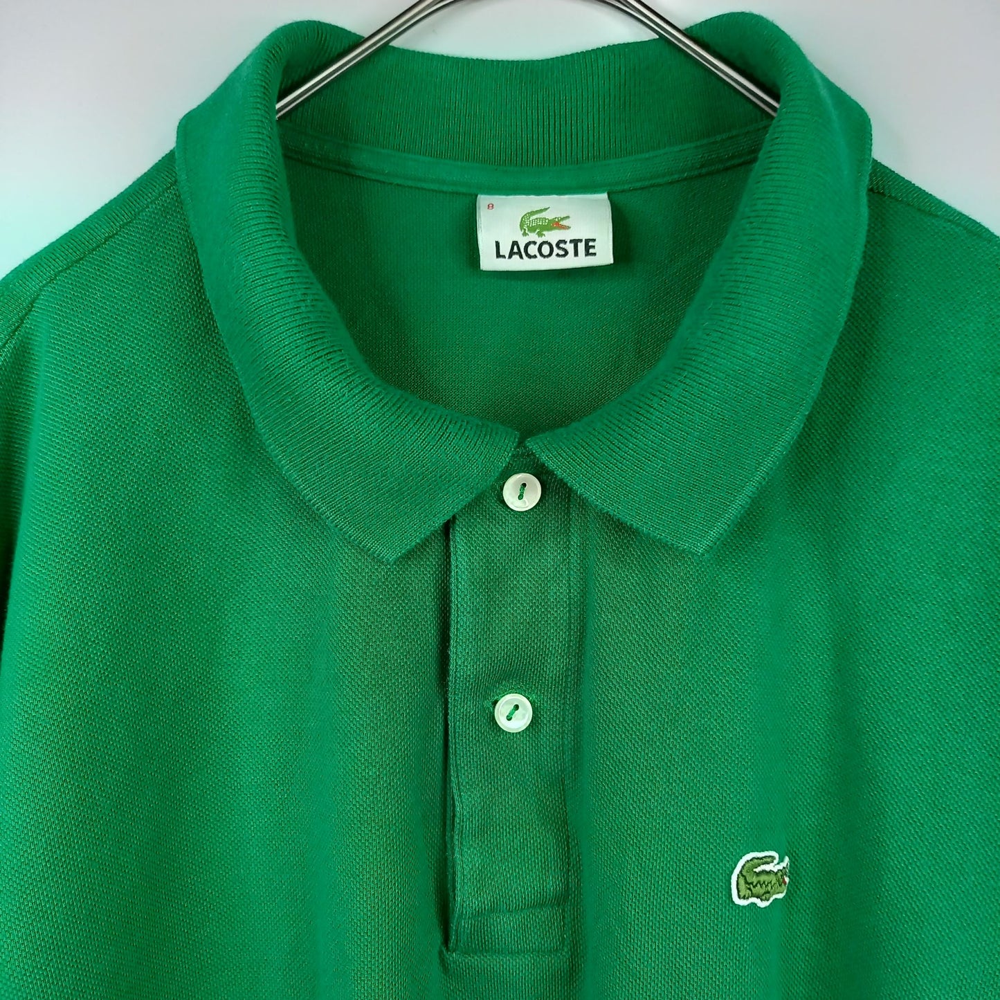 ラコステ　ポロシャツ　半袖　刺繍ロゴ　シェルボタン　オーバーサイズ　グリーン　8